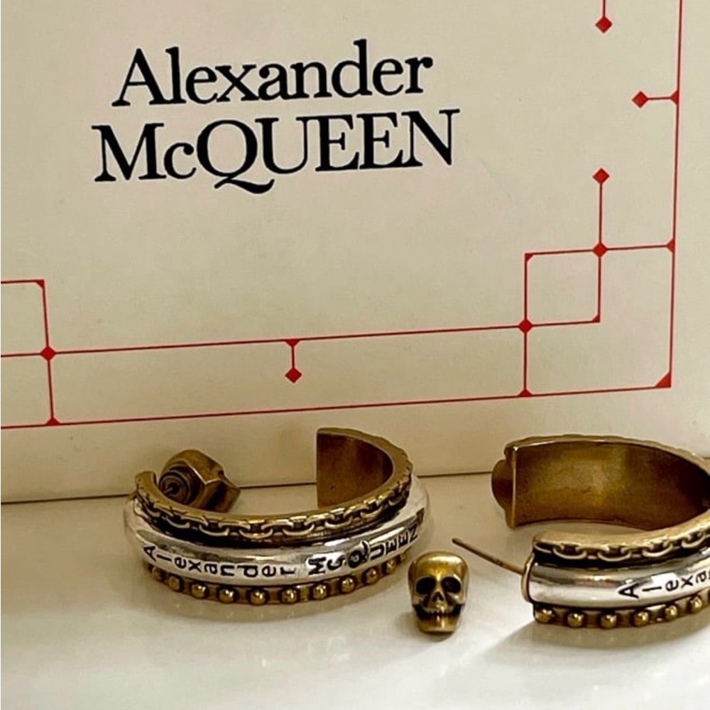 Alexander McQueen Gold and Silver Hoop Earrings